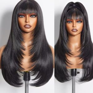 maady hair luxury straight machine bangs wig remy hair