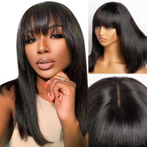 maady hair luxury straight machine bangs wig remy hair