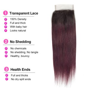 maady hair luxury remy hair 4x4 straight closure 1b99j