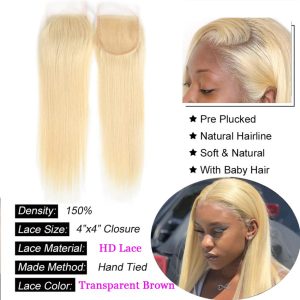 maady hair luxury remy hair 4x4 straight closure 613