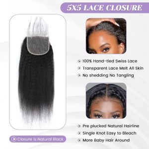 maady hair luxury remy hair 5x5 yaki straight closure