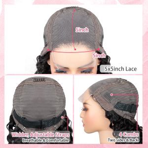 maady hair luxury natural black remy hair 5x5 lace closure deep wave human hair wig