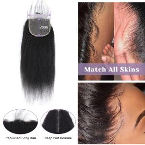 maady hair luxury remy hair 5x5 yaki straight closure