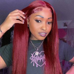 maady hair luxury 13x4 straight lace front wig 99j color 26 inch remy hair